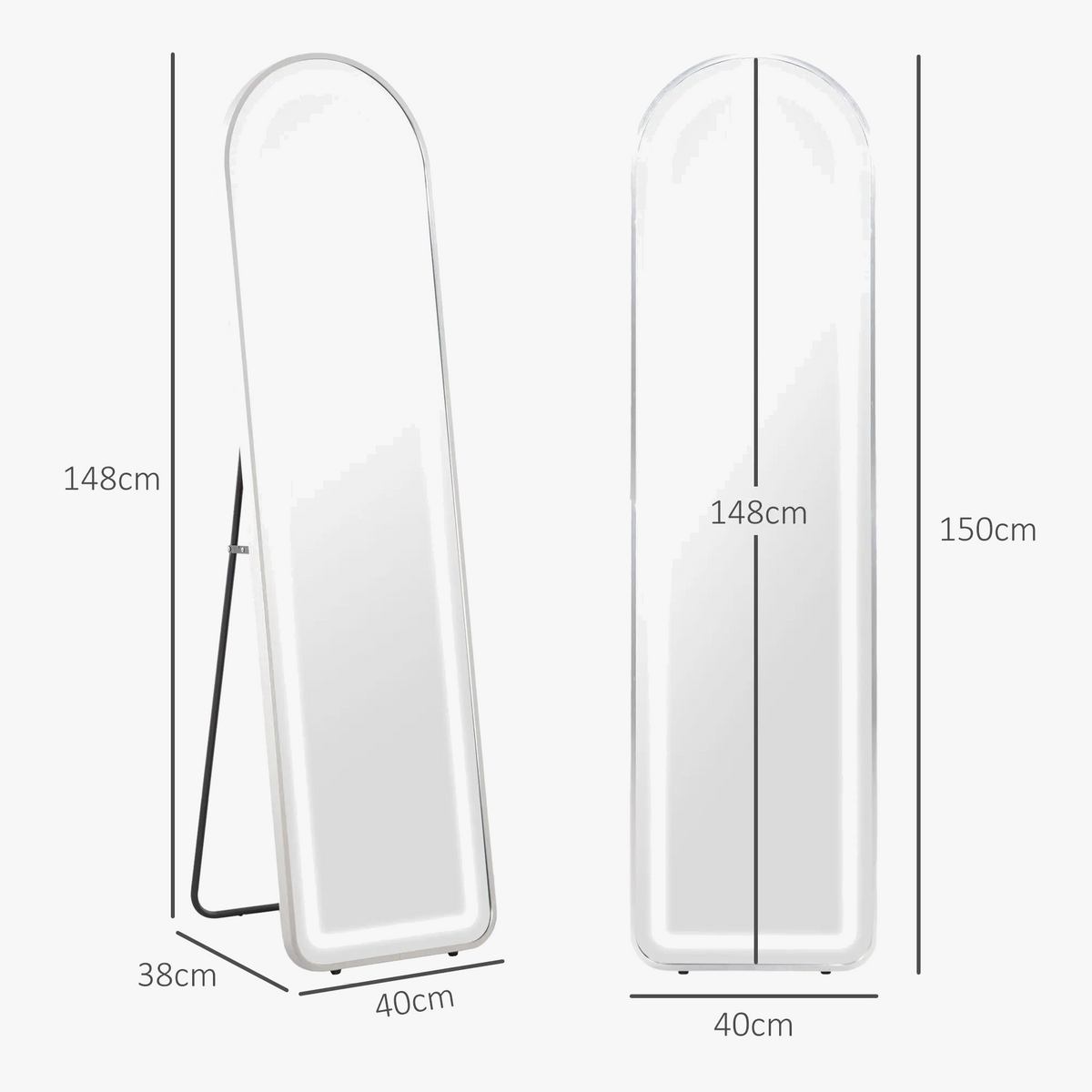 full-length mirror with LED lighting, modern aluminum frame