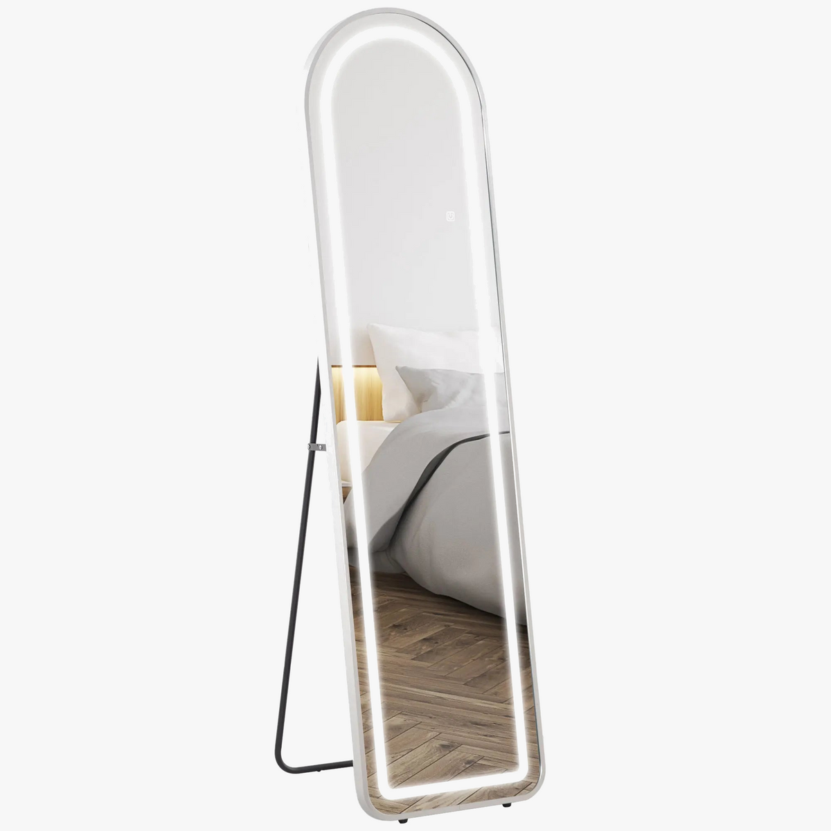 Full length mirror with LED lighting and silver aluminium frame