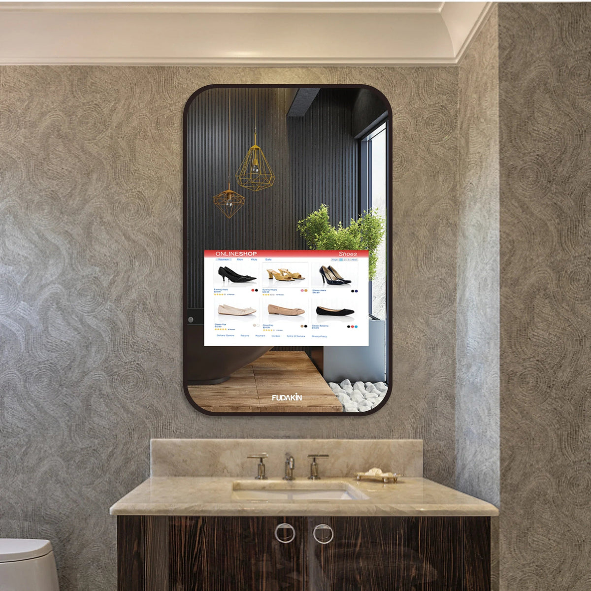 android touch smart mirror with led screen 2024