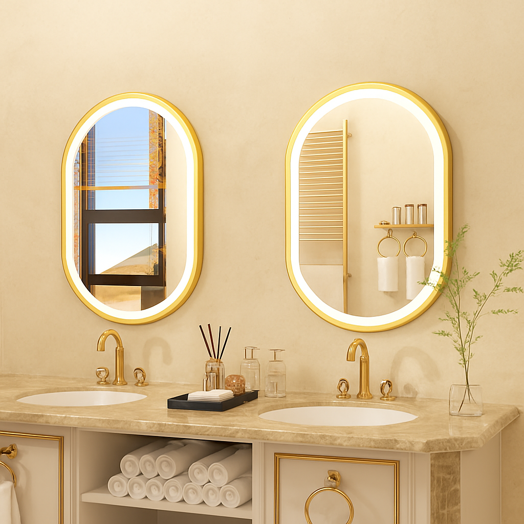 smart oval anti-fog mirror with adjustable LED lighting - vue 3 sur 8