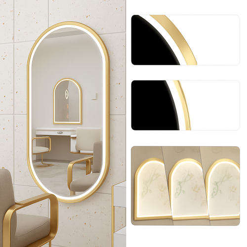 smart oval anti-fog mirror with adjustable LED lighting - vue 5 sur 8