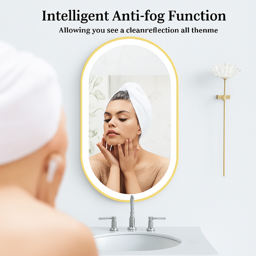 smart oval anti-fog mirror with adjustable LED lighting - vue 6 sur 8