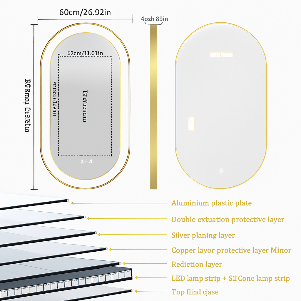 smart oval anti-fog mirror with adjustable LED lighting - vue 6 sur 8