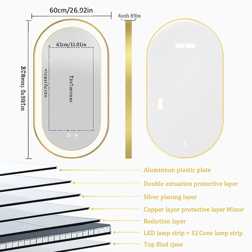 smart oval anti-fog mirror with adjustable LED lighting - vue 7 sur 8