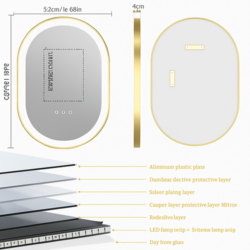 smart oval anti-fog mirror with adjustable LED lighting