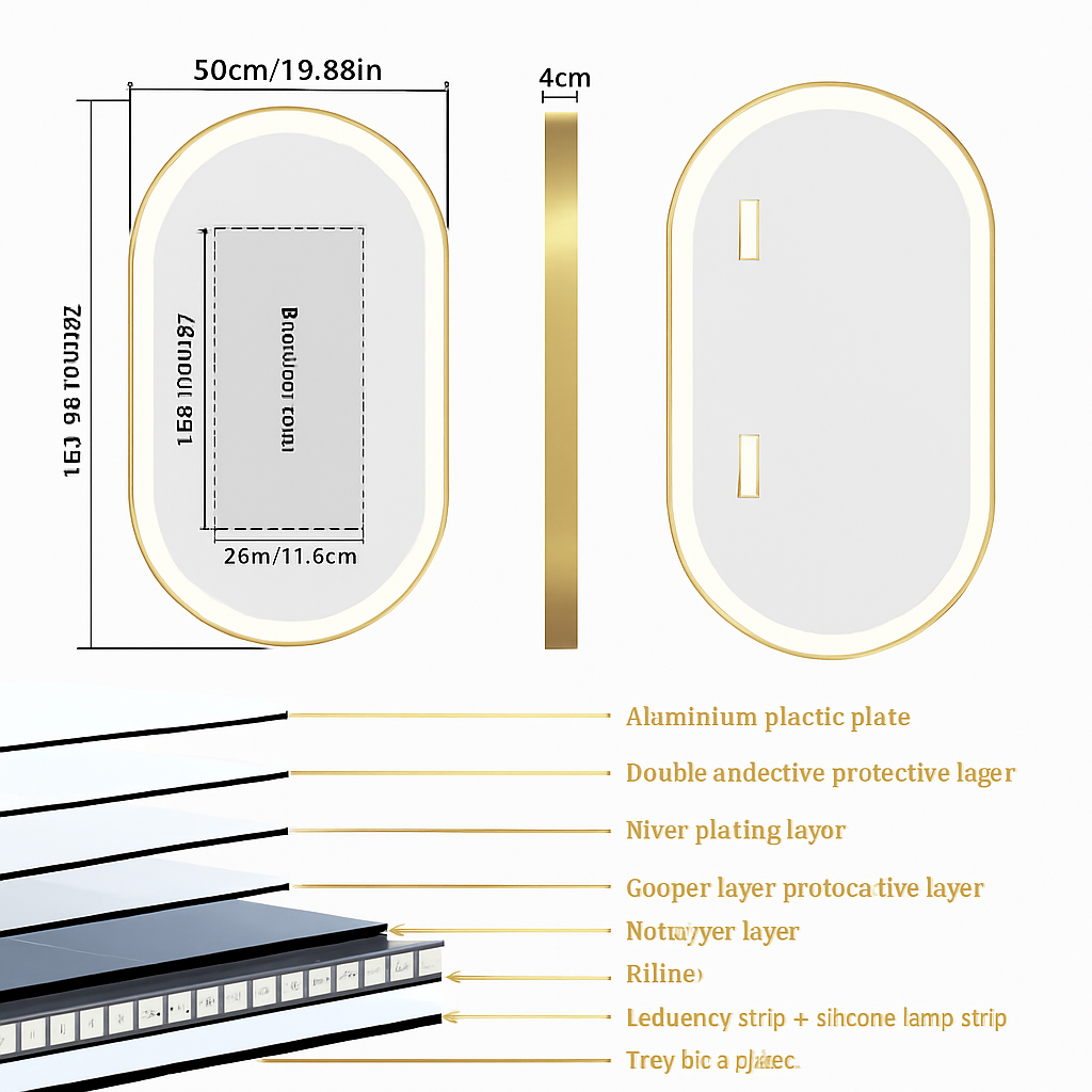 smart oval anti-fog mirror with adjustable LED lighting - vue 8 sur 8