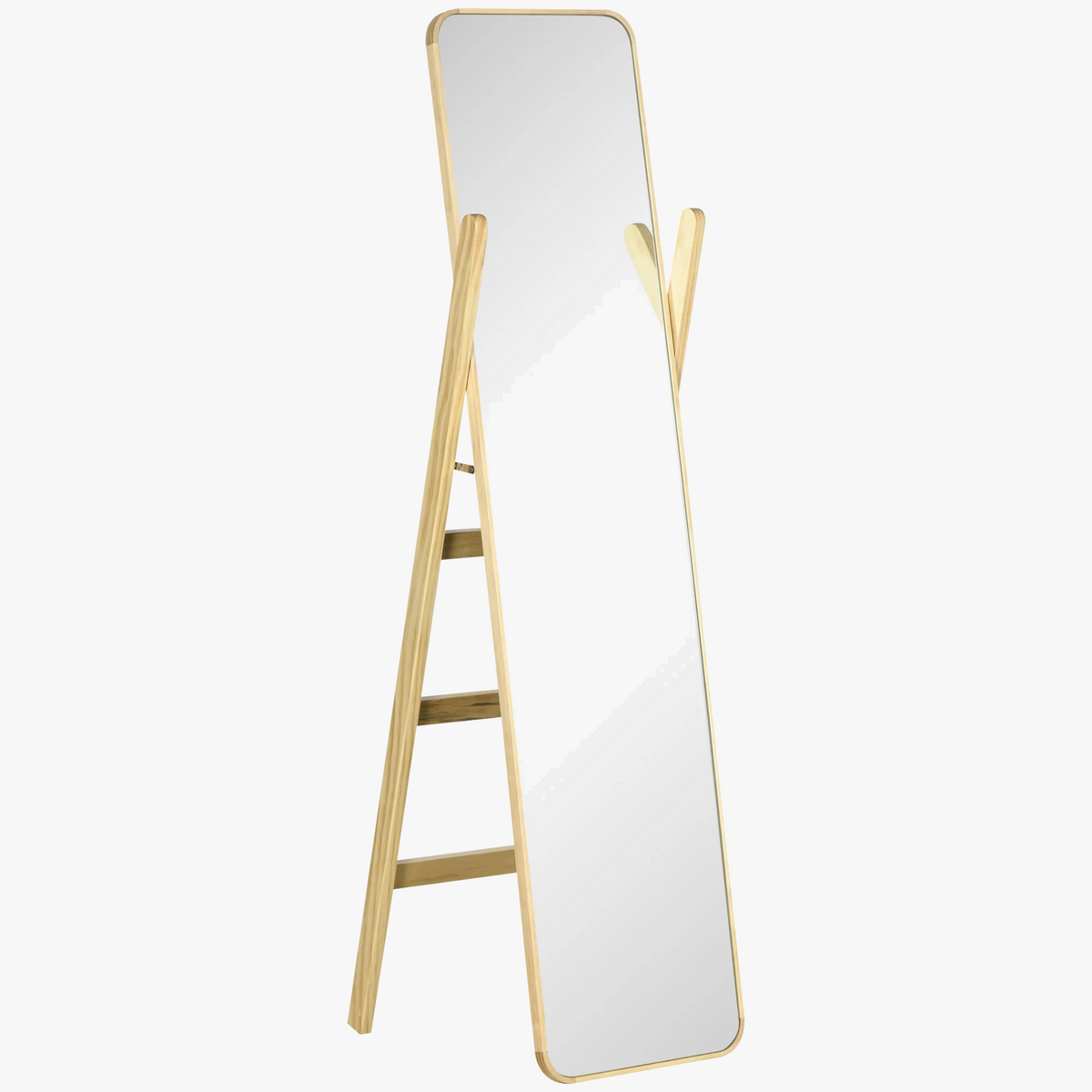 wooden floor mirror with elegant stand for interior