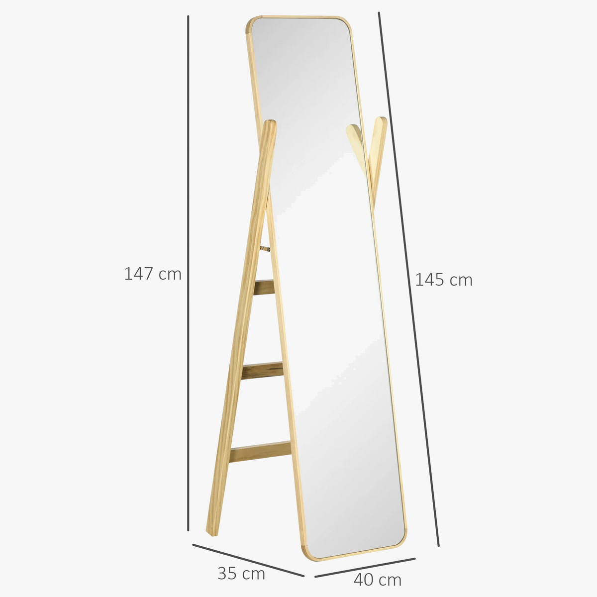 wooden floor mirror with elegant stand for interior