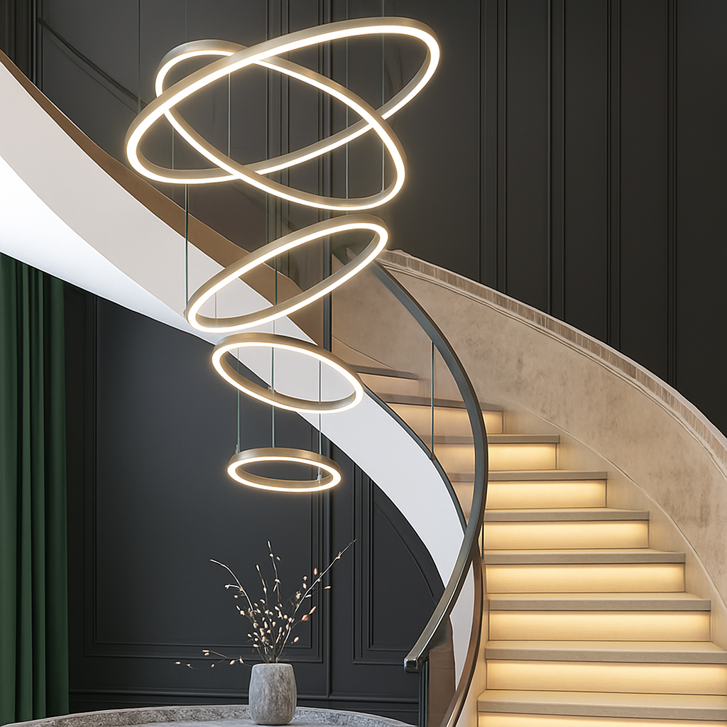 Modern LED ring pendant chandelier for living room, dining room, staircase or cottage