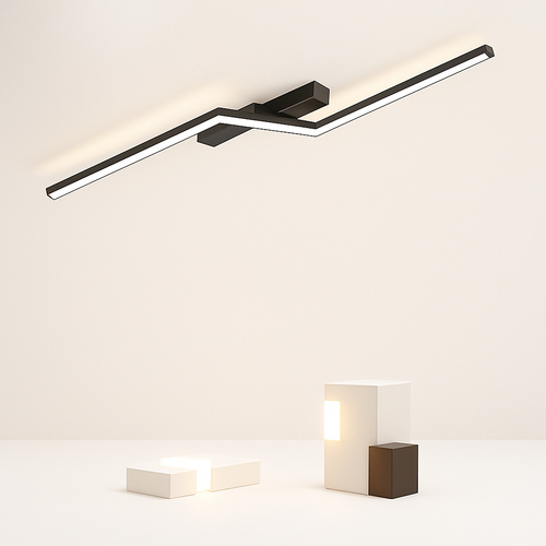 Modern LED line ceiling light for living room, dining room, bedroom, study, gold or black - vue 2 sur 14
