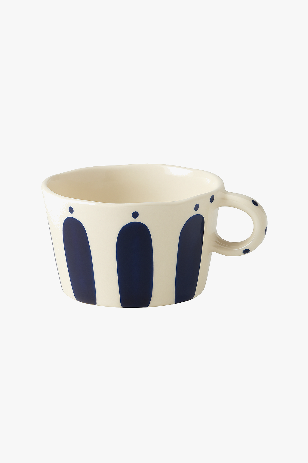 Nordic ceramic mug with geometric stripes and painted handle