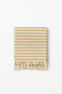 Cotton linen striped tablecloth with tassels, modern style