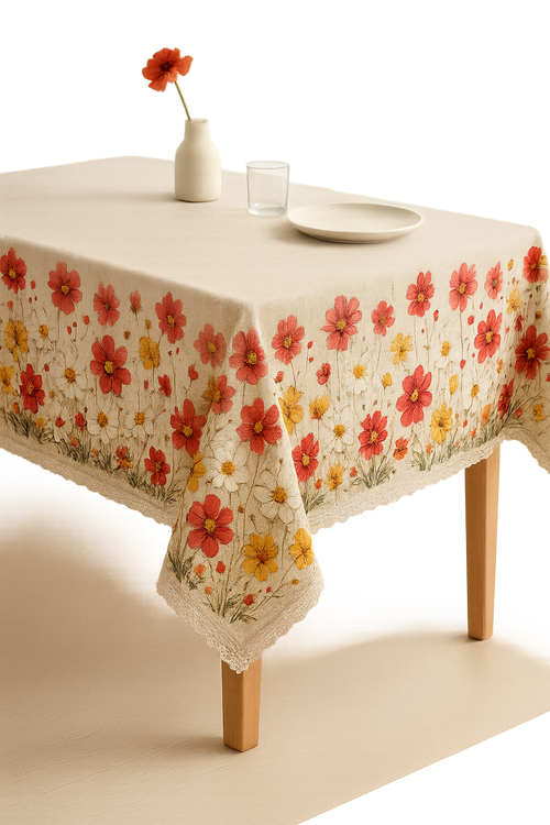 Nappe florale style pastoral polyester bord festonné imperméable