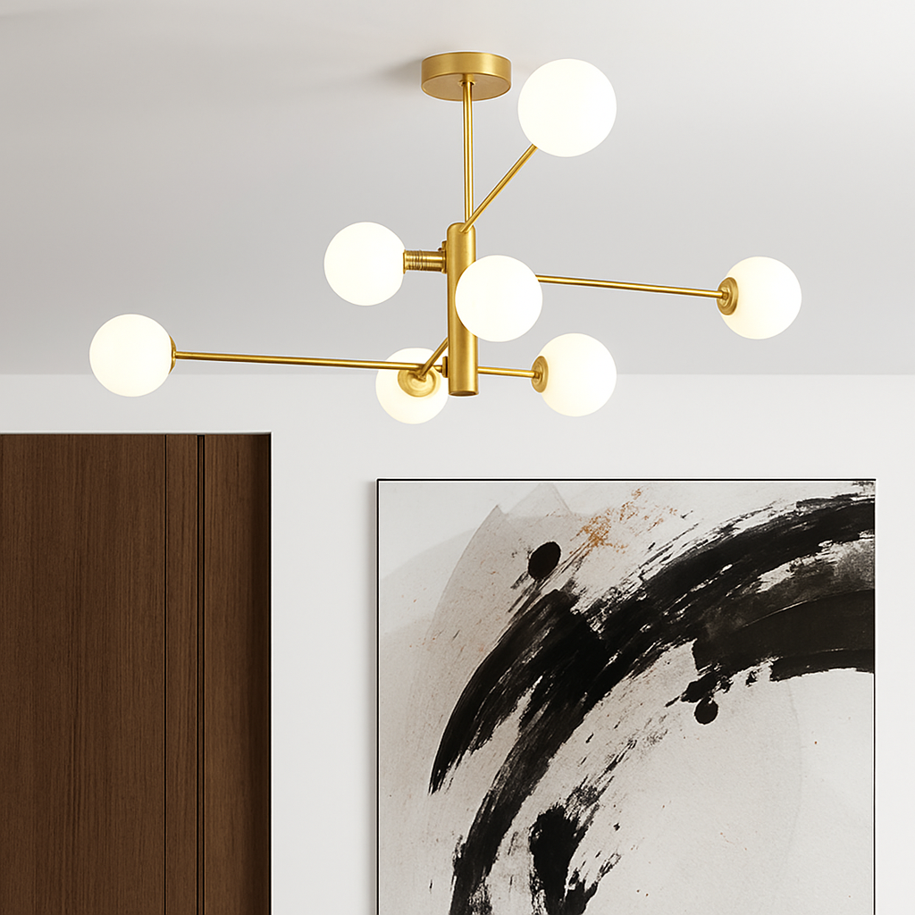 Nordic modern glass and brass chandelier for living room, bedroom, restaurant or café