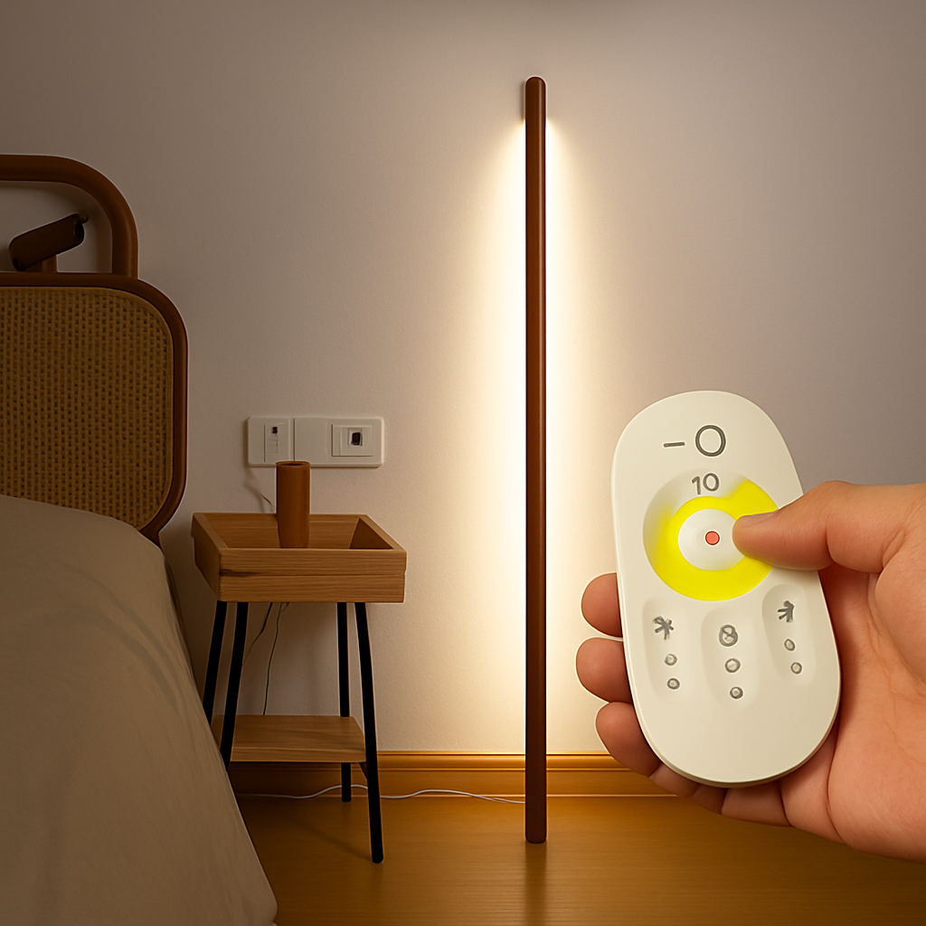 Nordic black walnut and ash floor lamp against wall with LED for bedroom, bedside, living room