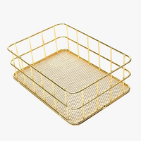 Gold iron storage basket for desk and stationery
