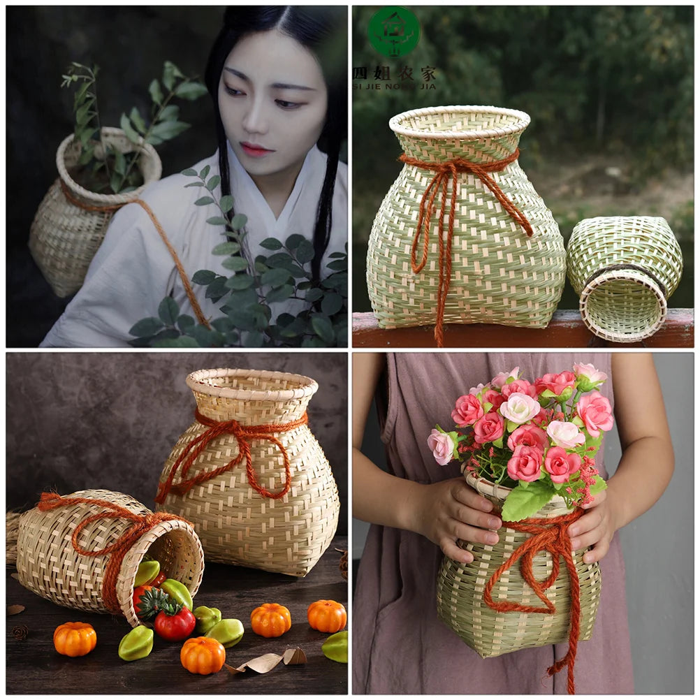 wicker and rattan flower basket for rustic decoration