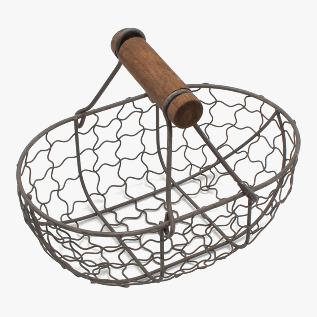 Retro metal basket with wooden handle for fruit and vegetables