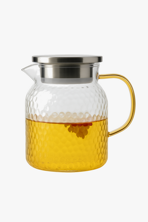 Heat-resistant transparent glass jug with designer handle