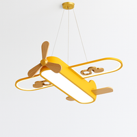 Yellow and blue LED airplane ceiling light in minimalist wood for children's room