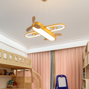 Yellow and blue LED airplane ceiling light in minimalist wood for children's room