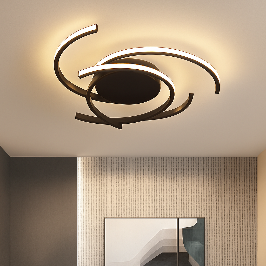 LED designer ceiling light with intertwined semi-circles Dilia