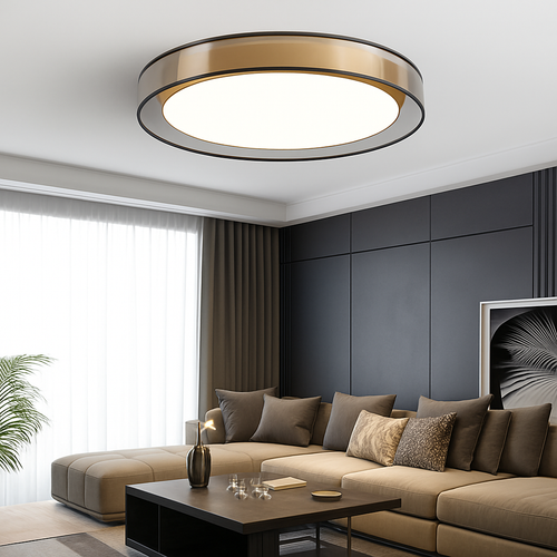 Modern gold LED ceiling light with disc loft design - vue 4 sur 6