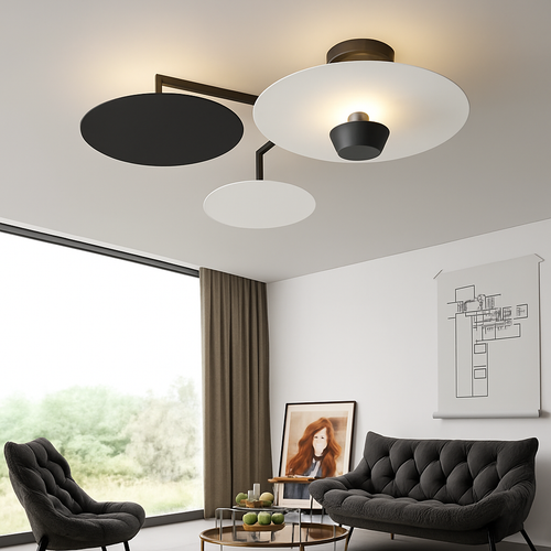 Round designer ceiling light in metal and glass - vue 6 sur 14