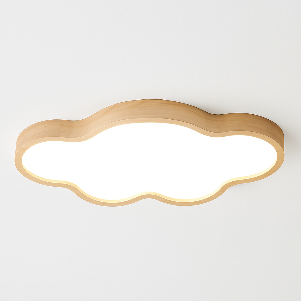 Cloud-shaped wooden LED ceiling light