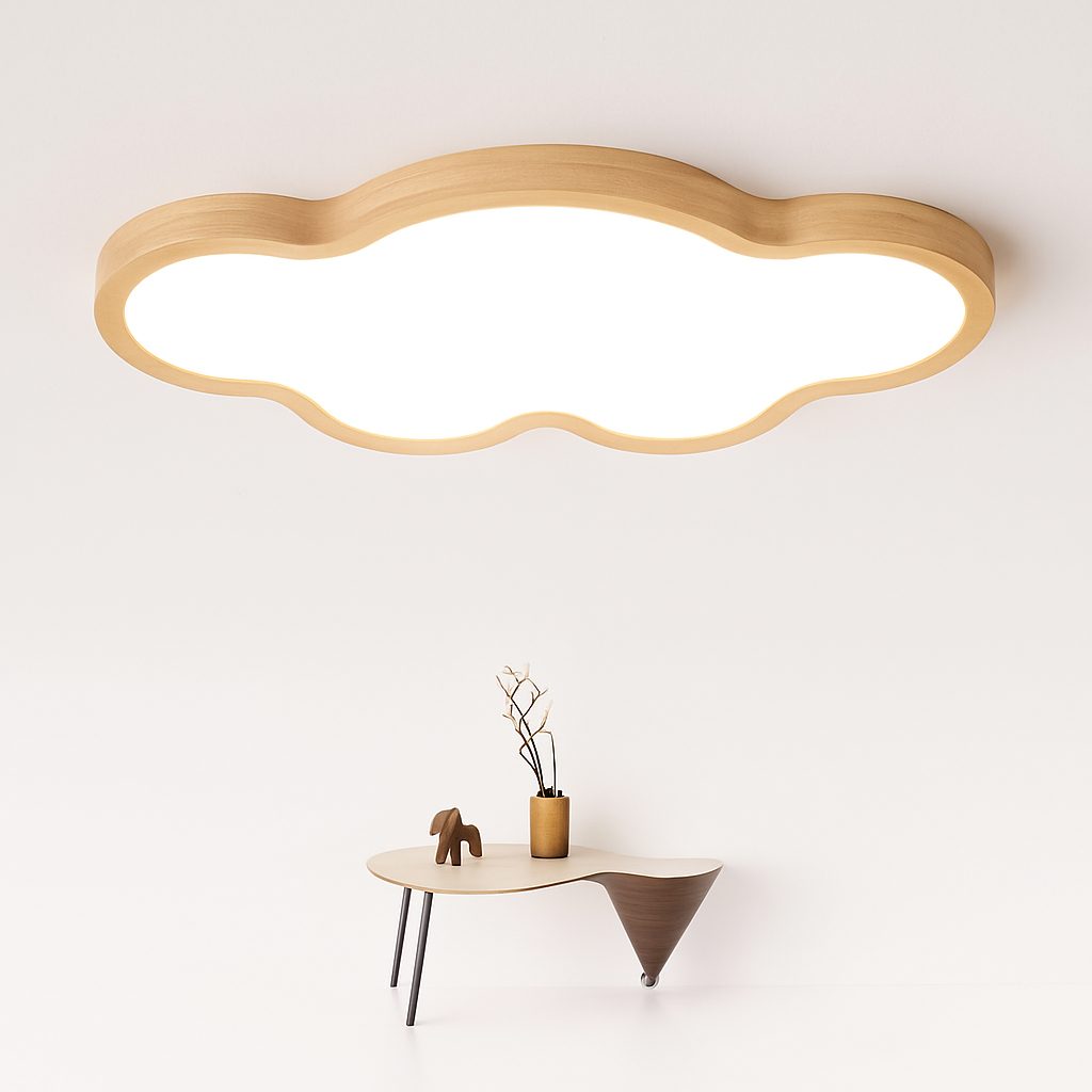 Cloud-shaped wooden LED ceiling light