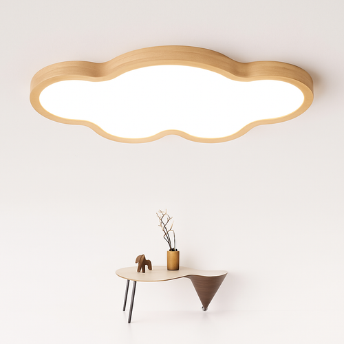 Cloud-shaped wooden LED ceiling light - vue 2 sur 2