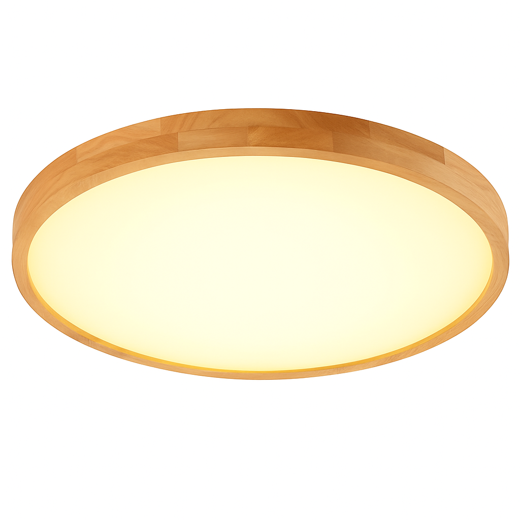 Plafonnier en bois à LED très fin en forme de rond - vue 4 sur 5
