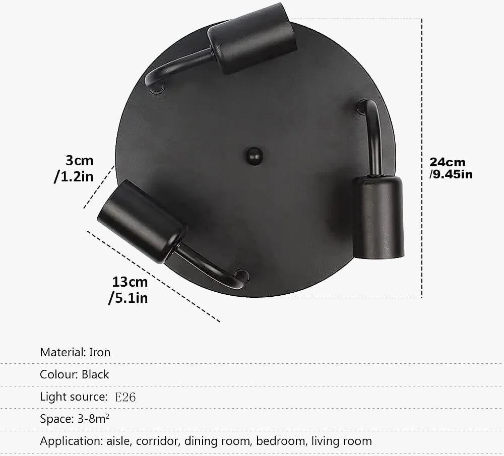 Retro industrial three head iron ceiling light