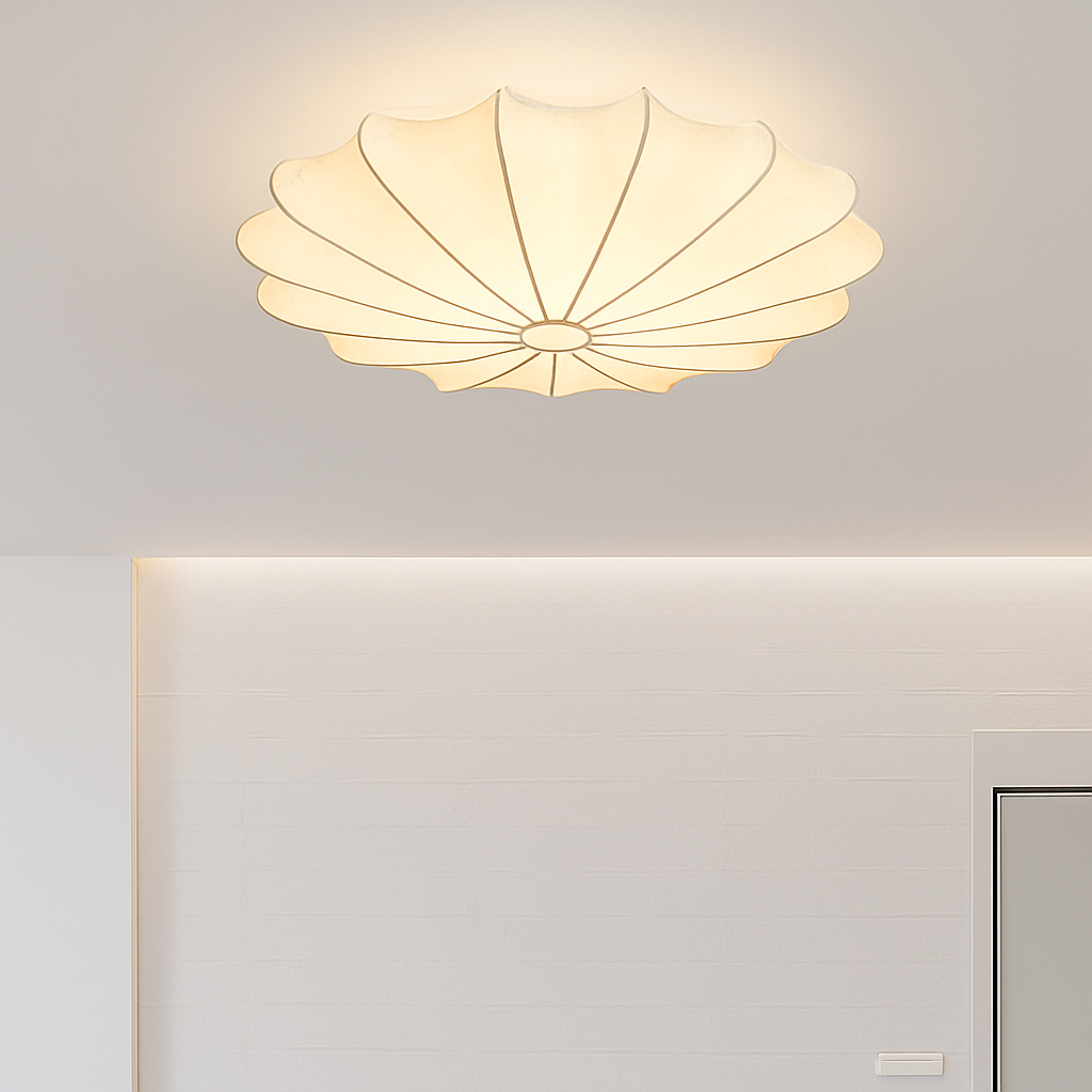 Japanese round art ceiling light in silk, minimalist lounge and bedroom nelson lamp - vue 4 sur 12