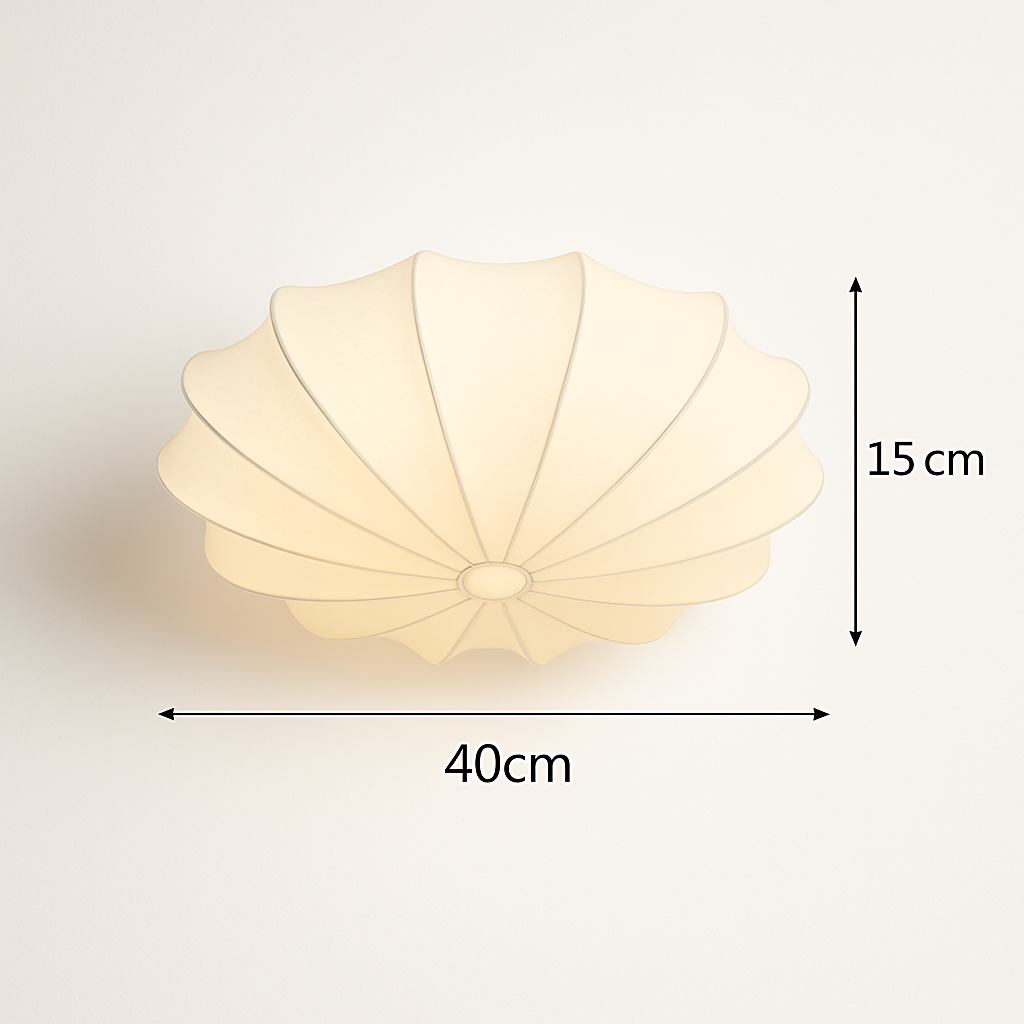 Japanese round art ceiling light in silk, minimalist lounge and bedroom nelson lamp - vue 9 sur 12