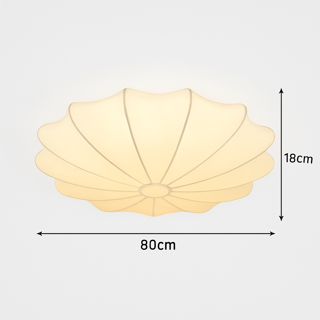 Japanese round art ceiling light in silk, minimalist lounge and bedroom nelson lamp - vue 10 sur 12