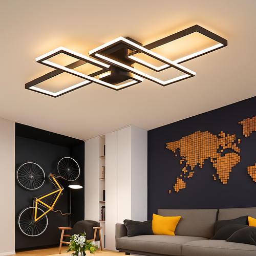 Modern nordic LED ceiling light in white or black aluminium with remote control - vue 2 sur 11