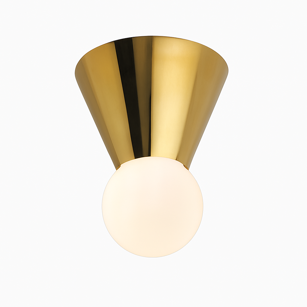 Chrome cone and glass globe LED ceiling light