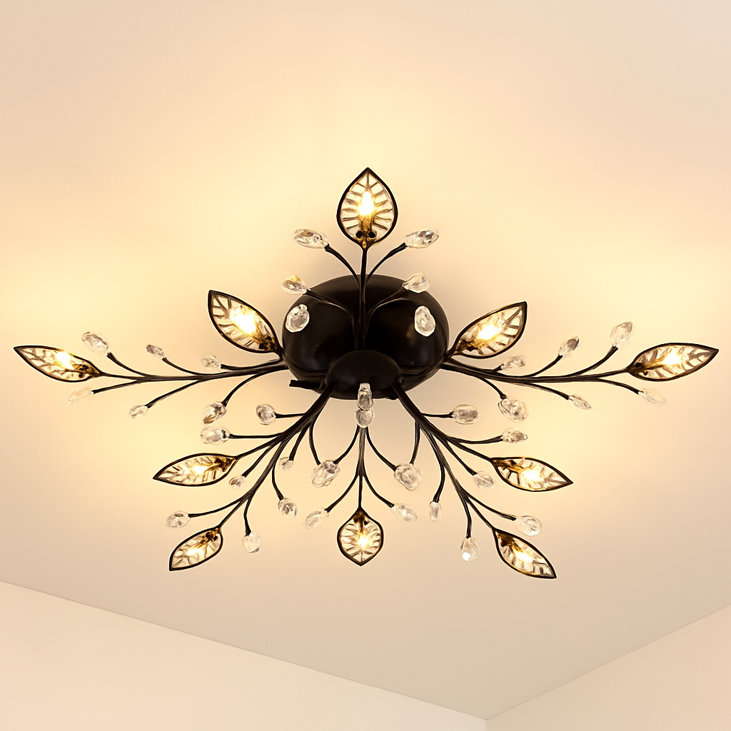 Crystal flower and leaf LED ceiling light - vue 4 sur 7