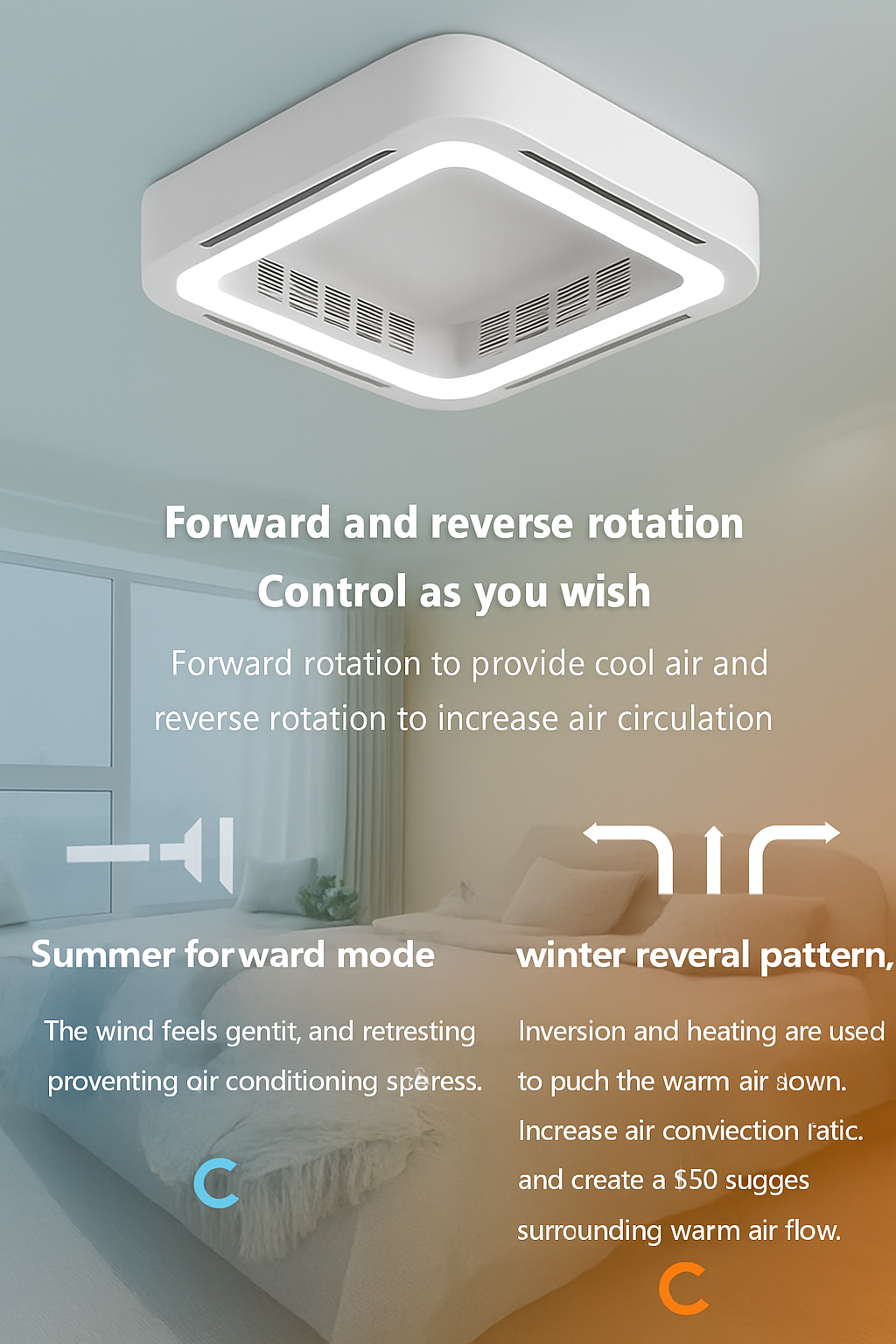 Modern LED ceiling light with fan and remote control - vue 4 sur 8