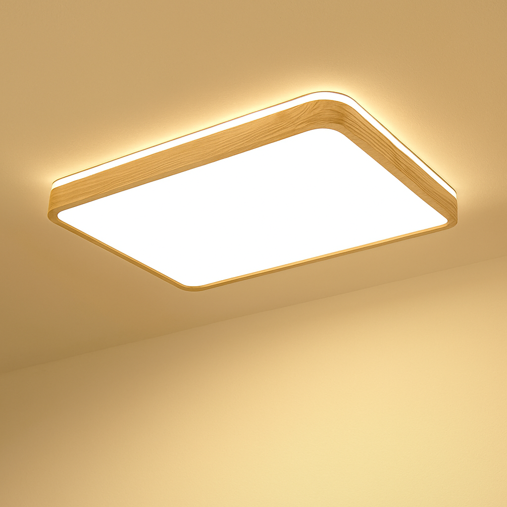 Dimmable round square wood LED ceiling light with remote control
