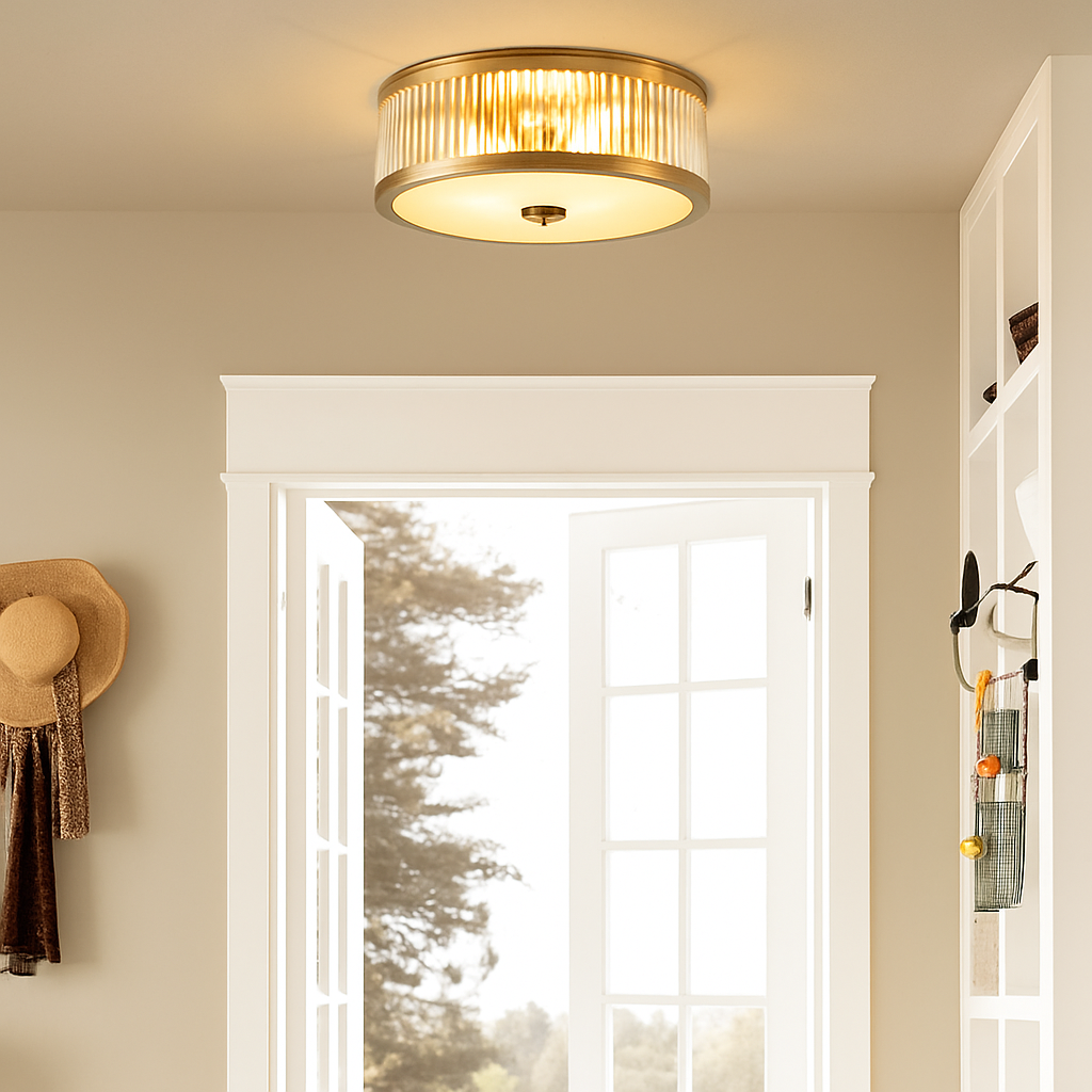 Modern minimalist round pure copper LED ceiling light, American seiko style - vue 7 sur 10