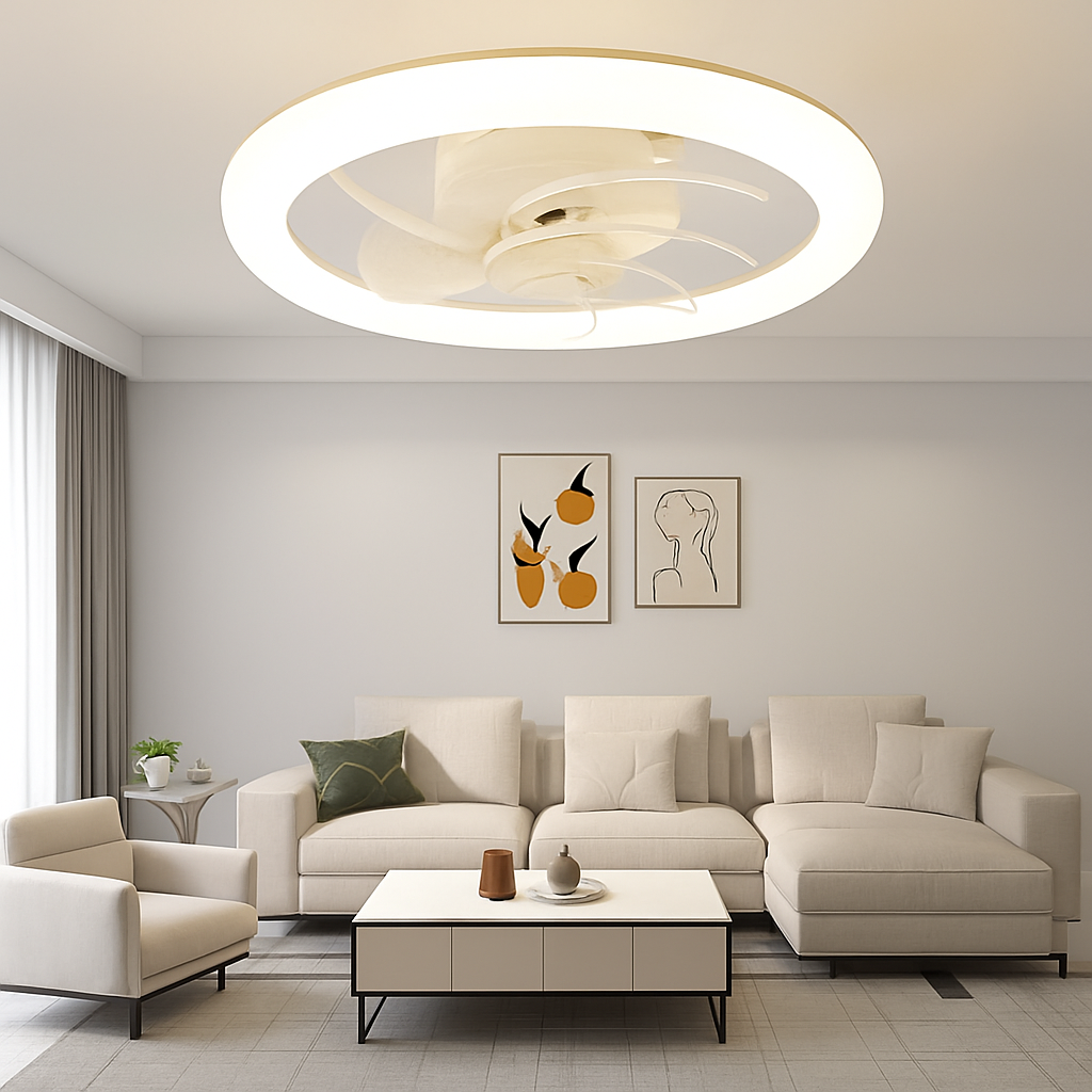 Modern ceiling light with remote control and 3 fan speeds - vue 5 sur 5