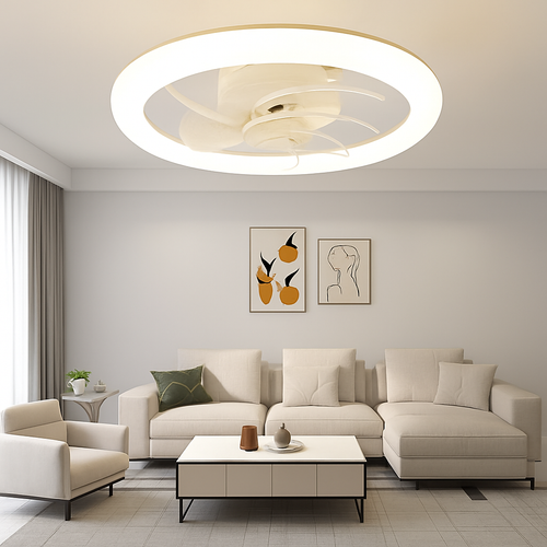 Modern ceiling light with remote control and 3 fan speeds - vue 5 sur 5