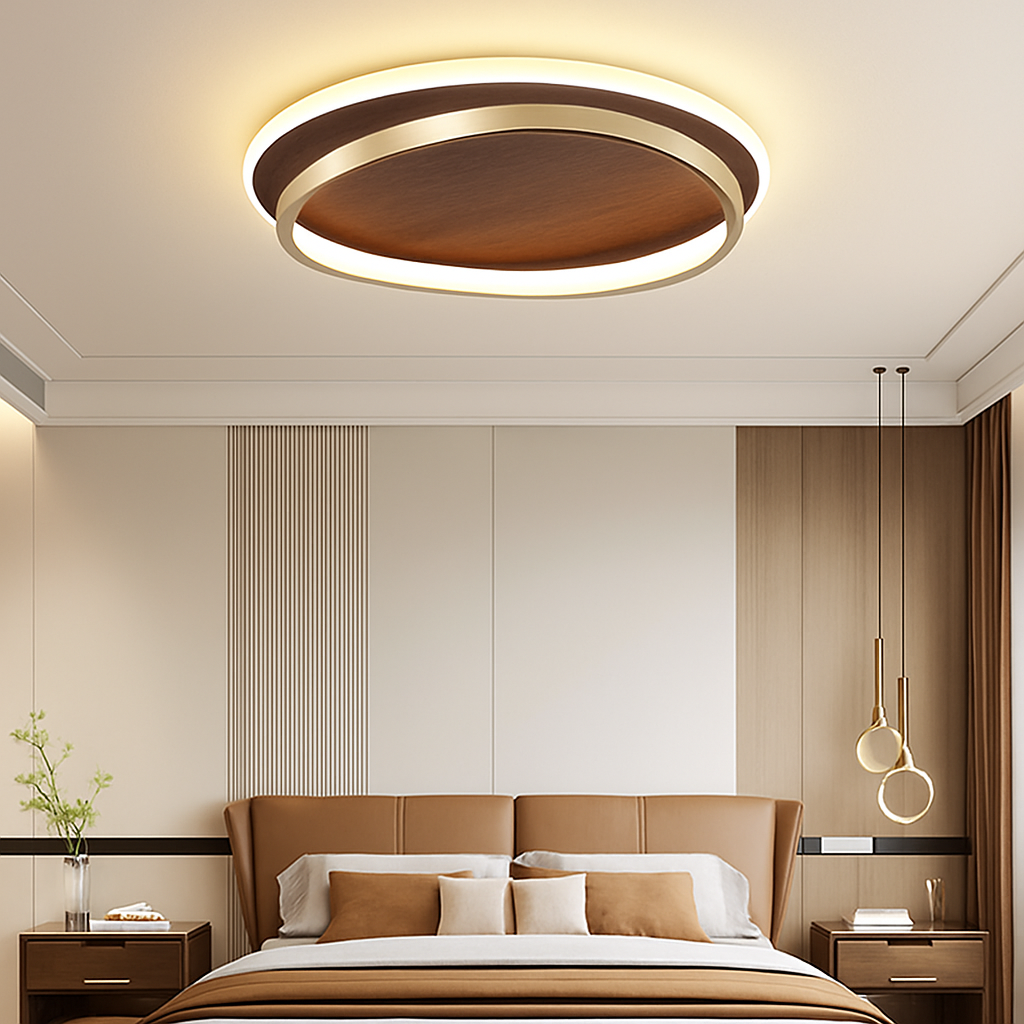 Modern walnut colour LED ceiling light for home interior décor