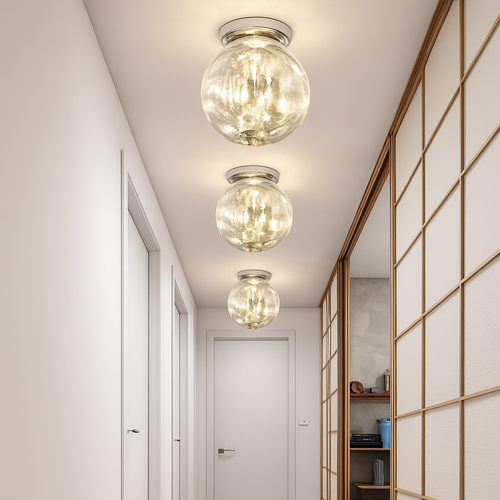 Modern LED ceiling light with Duna glass globe - vue 7 sur 11