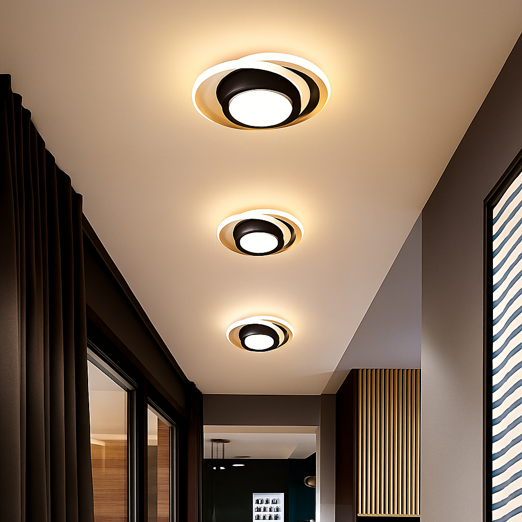 Modern round metal LED ceiling light mosskolin style - vue 3 sur 3