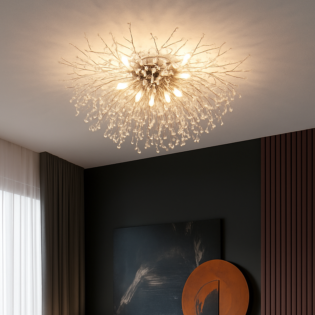 Nordic crystal ceiling light modern round dandelion design