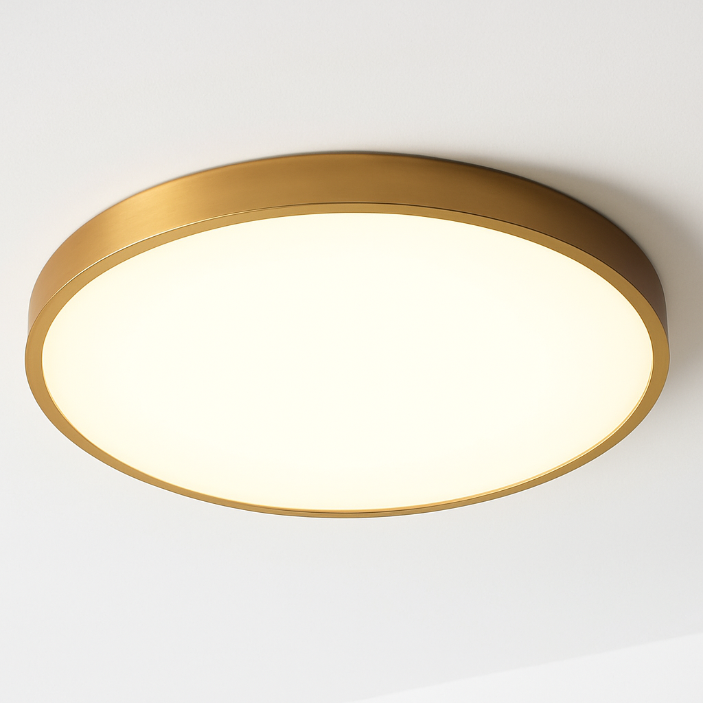 Flat round gold LED ceiling light - vue 3 sur 4