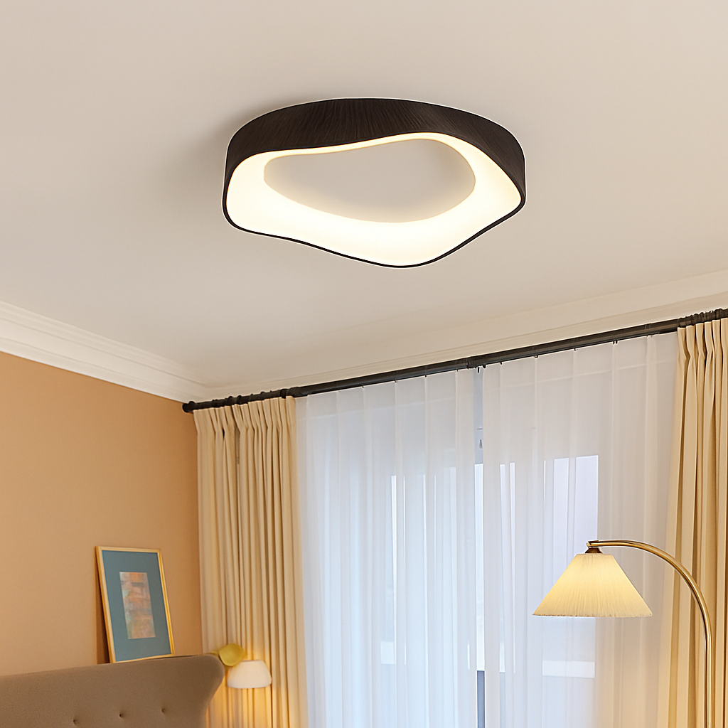 Modern round wooden ceiling light - vue 3 sur 14